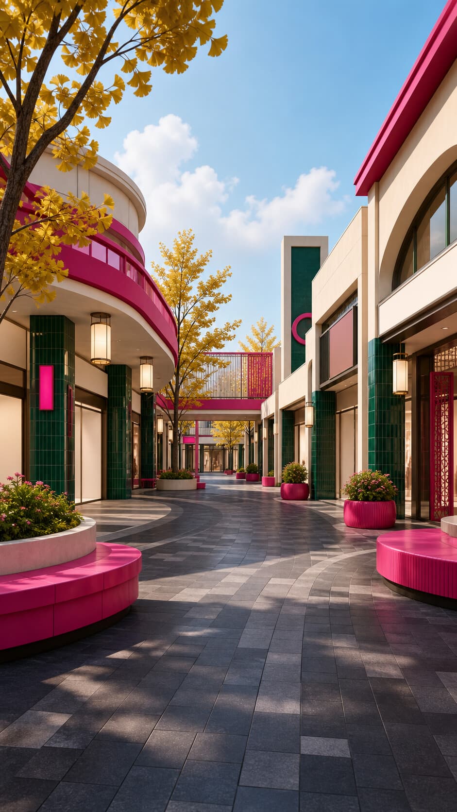 Modern magenta and emerald city square prepared for a vertical fruit scene